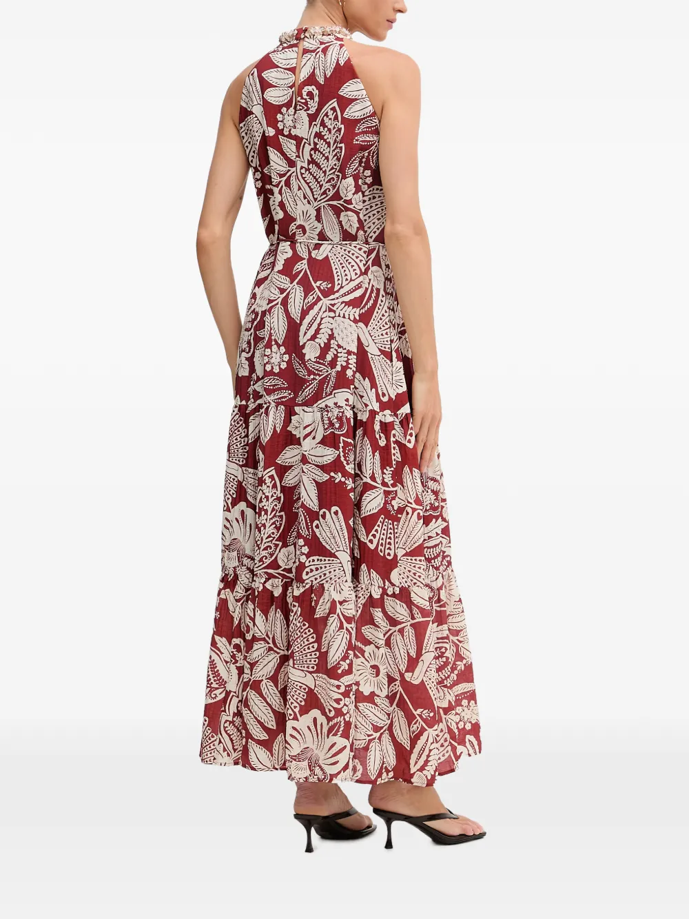 OUI Maxi-jurk met kralen op de kraag en bloemenprint Rood