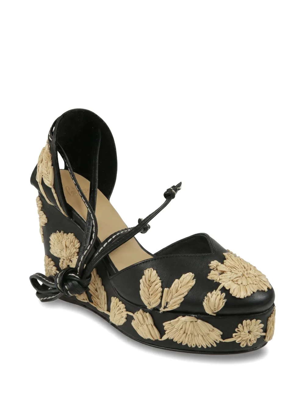 Castañer Carmela raffia pumps met borduurwerk Zwart