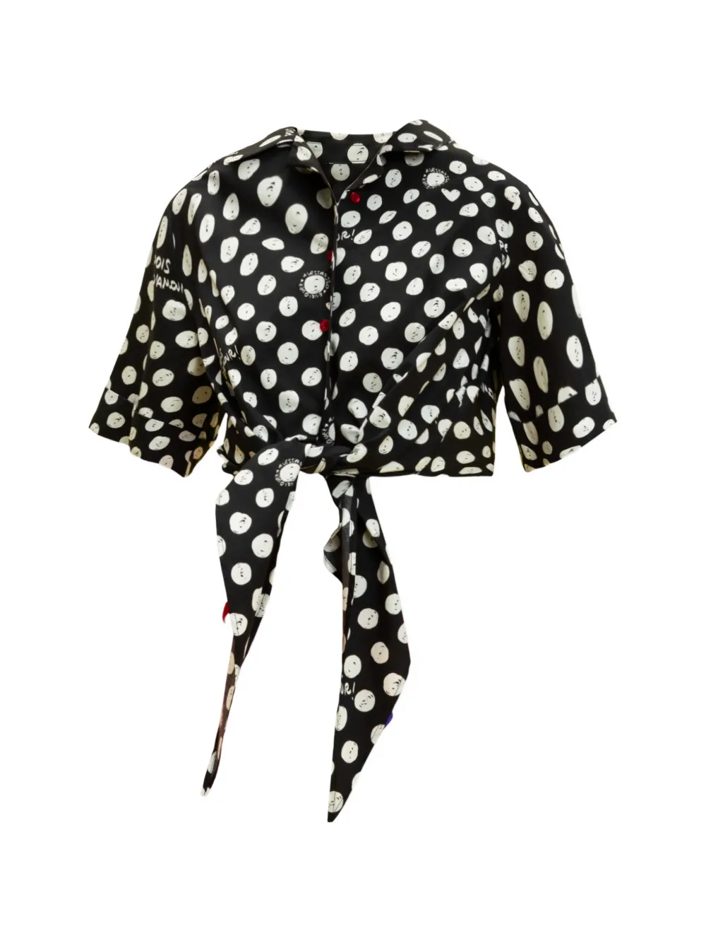 Alessandro Enriquez Polka-dot Tie-waist Shirt In Black
