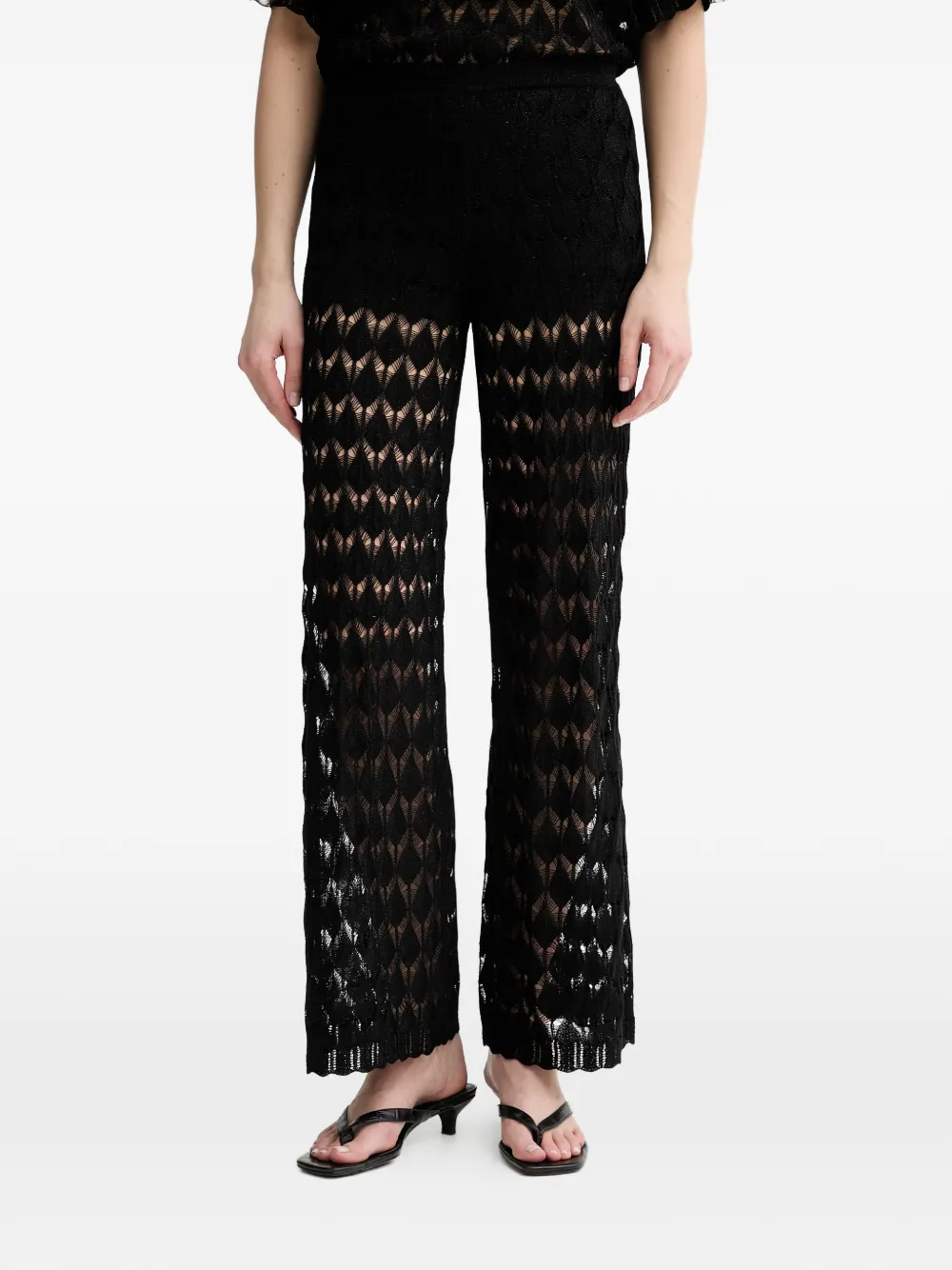 TWINSET crochet-knit logo-plaque trousers - Nero