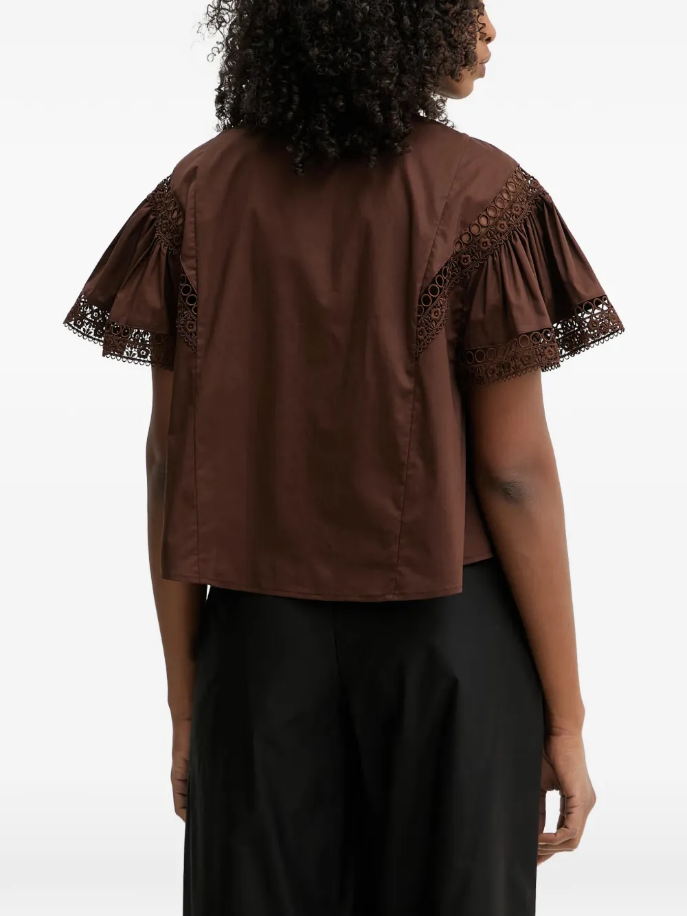 TWINSET Blouse met ruches en kanten afwerking Bruin