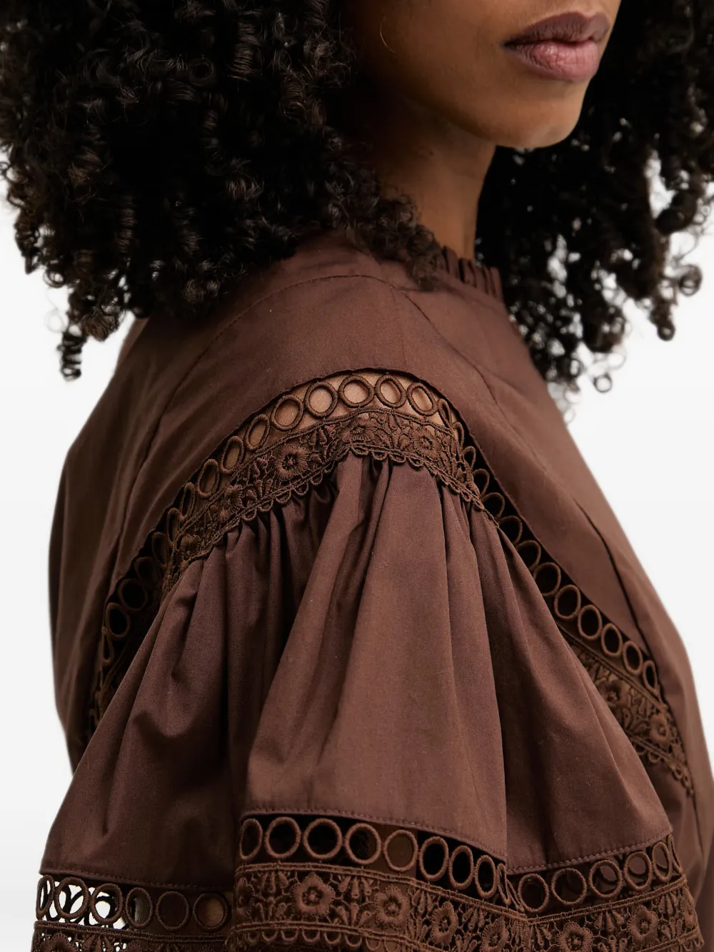 TWINSET Blouse met ruches en kanten afwerking Bruin