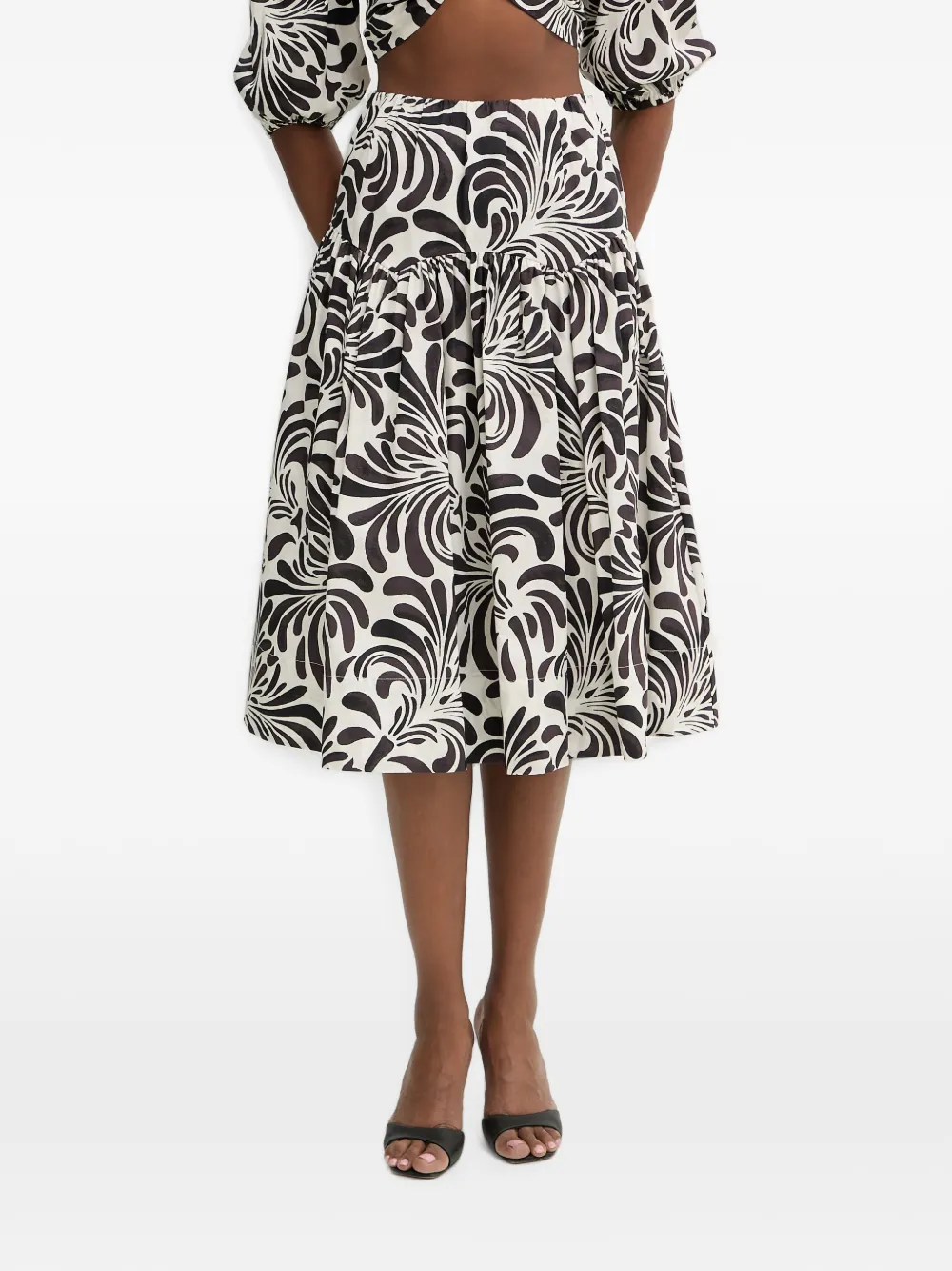 TWINSET graphic-print puff-sleeve midi skirt set - Bianco