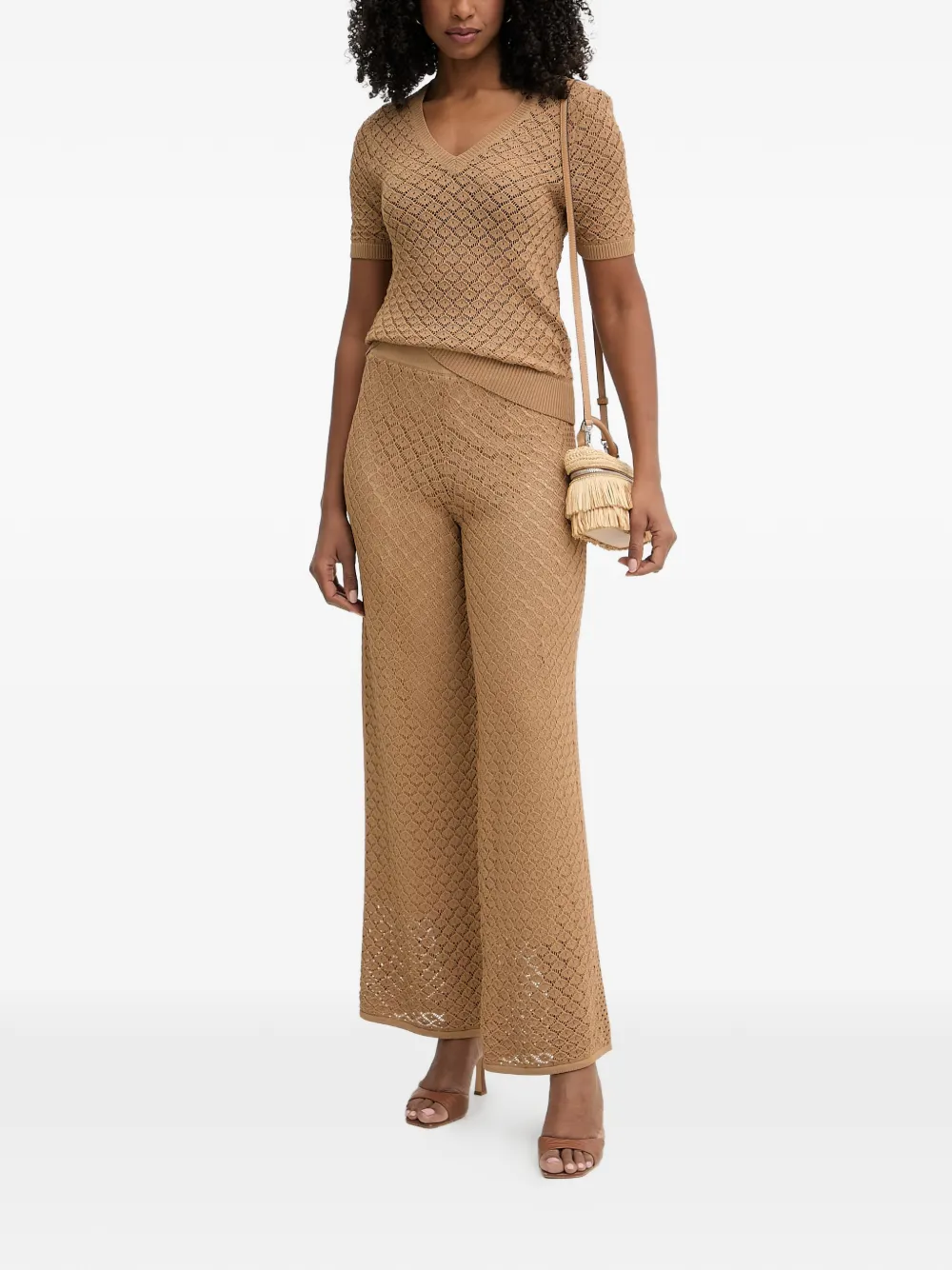 TWINSET Gebreide broek met wijde pijpen Beige