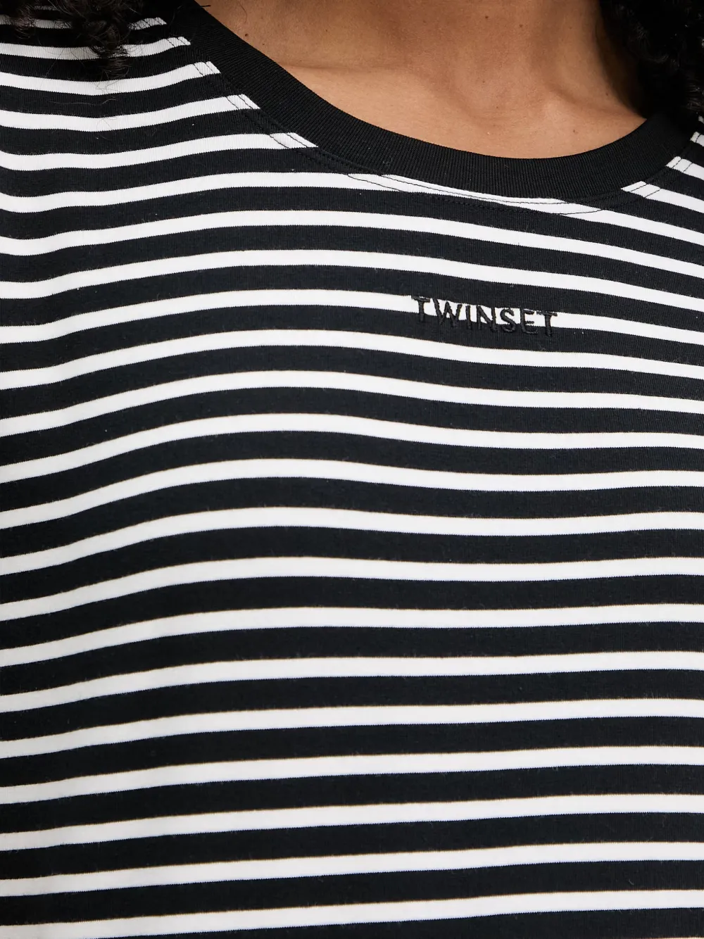 TWINSET Gestreept T-shirt met geborduurd logo Zwart
