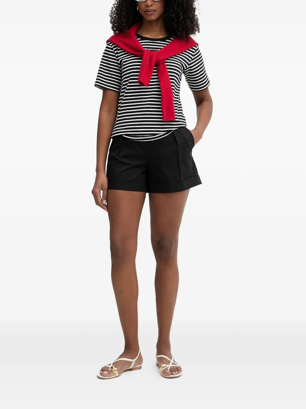TWINSET Gestreept T-shirt met geborduurd logo Zwart