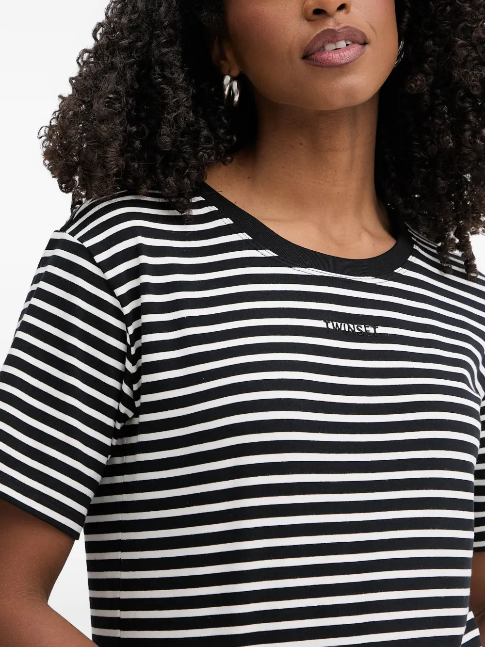 TWINSET Gestreept T-shirt met geborduurd logo Zwart