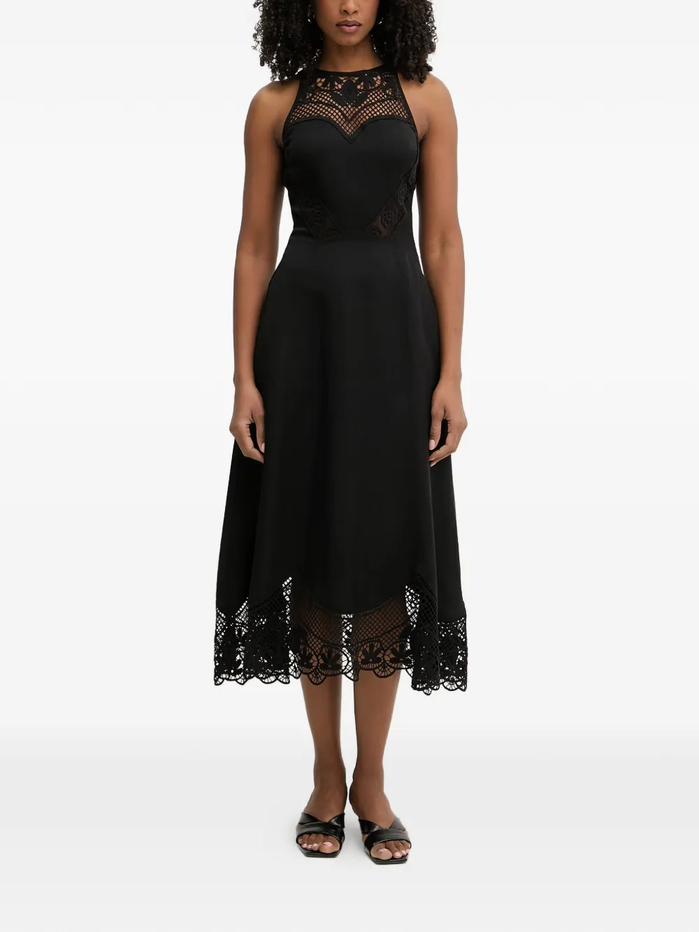 TWINSET crochet-trim sleeveless midi dress - Black