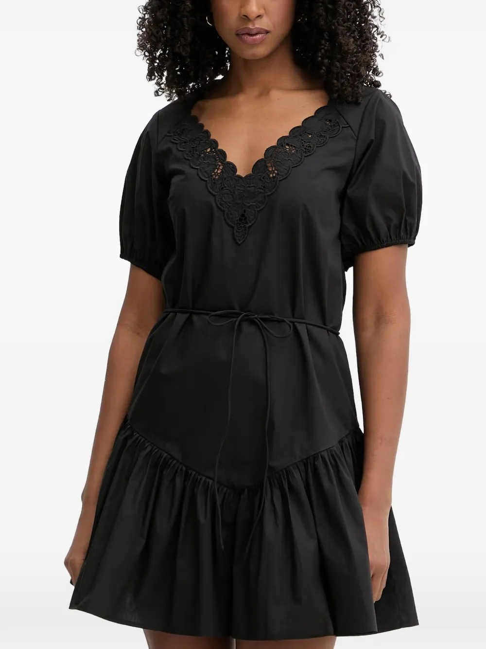 TWINSET lace-trim ruffled mini dress - Schwarz