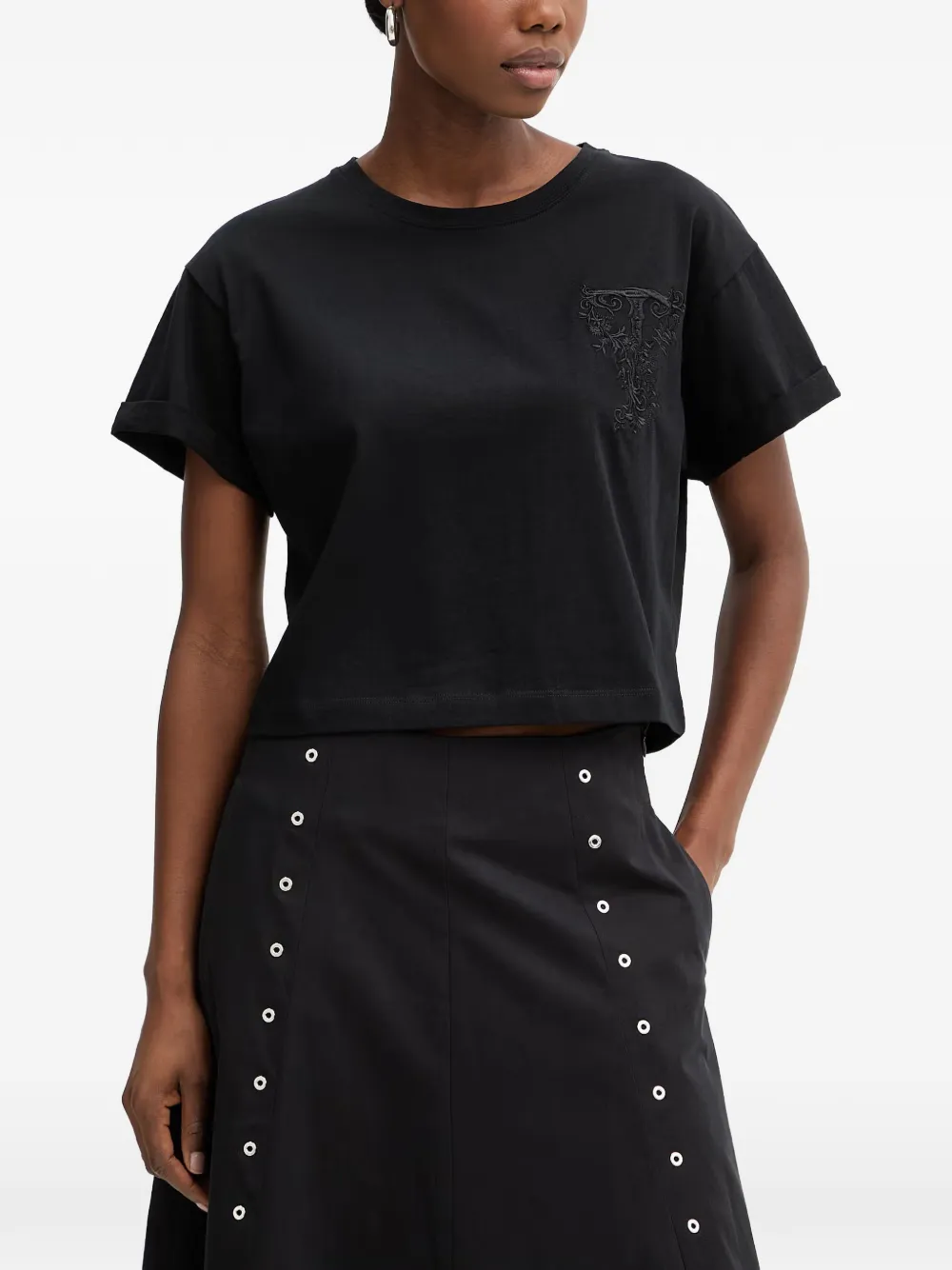TWINSET logo-embroidered cropped T-shirt - Nero