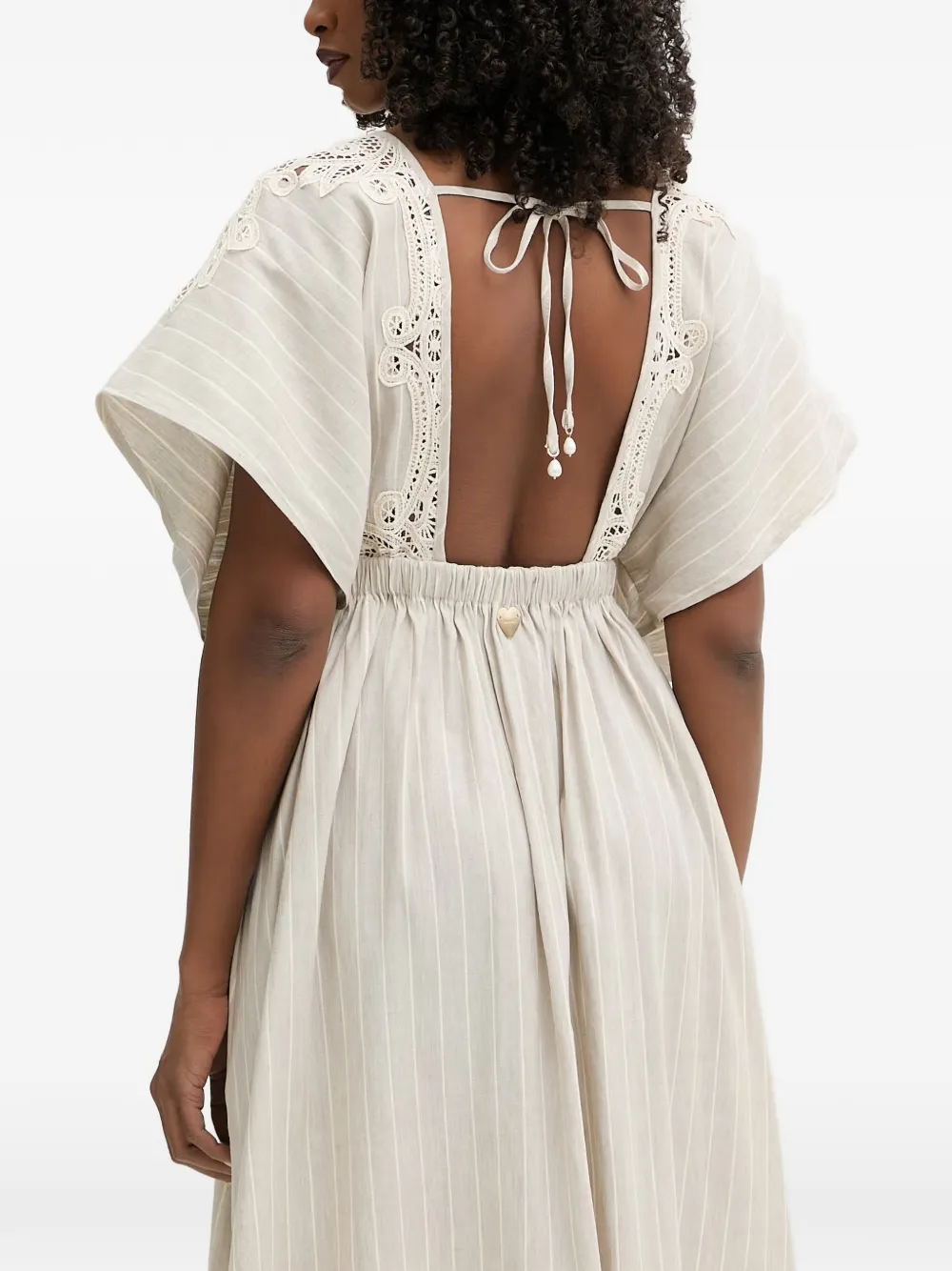 TWINSET Mini-jurk met afwerking van kant en strepen Beige