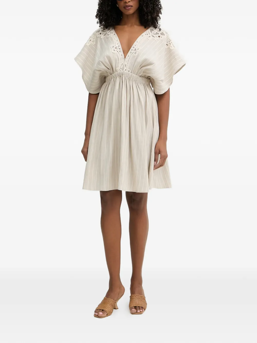 TWINSET Mini-jurk met afwerking van kant en strepen Beige