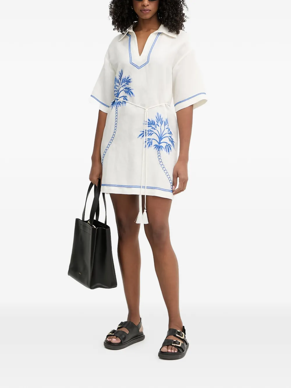 TWINSET palm tree-embroidered belted mini dress - Bianco