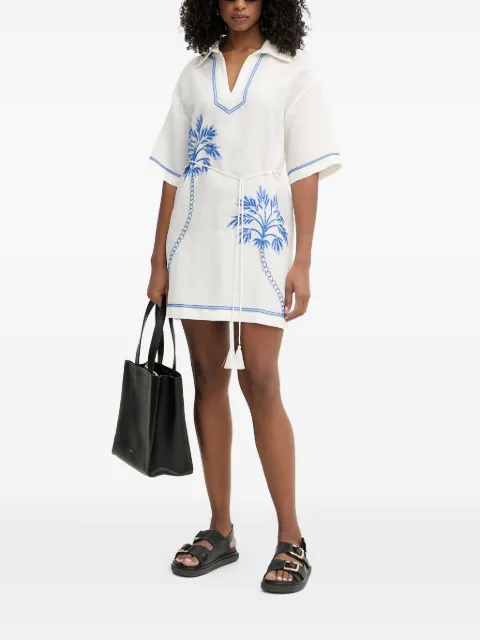 TWINSET palm tree-embroidered belted mini dress