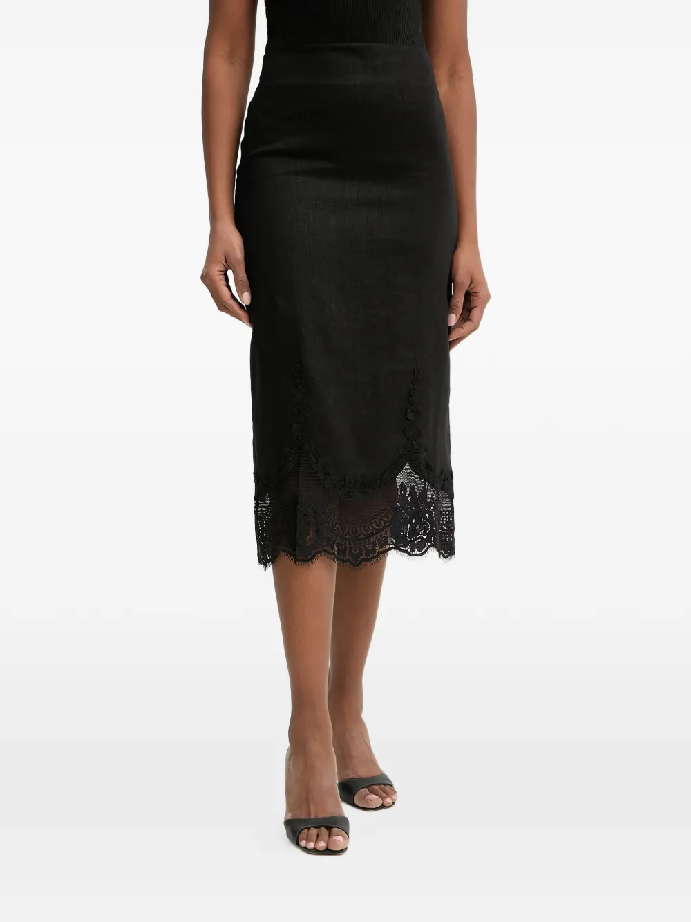 TWINSET lace-trim scalloped-hem skirt - Nero