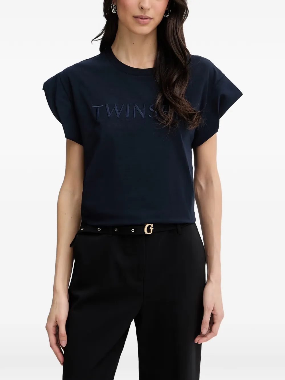 TWINSET logo-embroidered cap-sleeve T-shirt - Blau