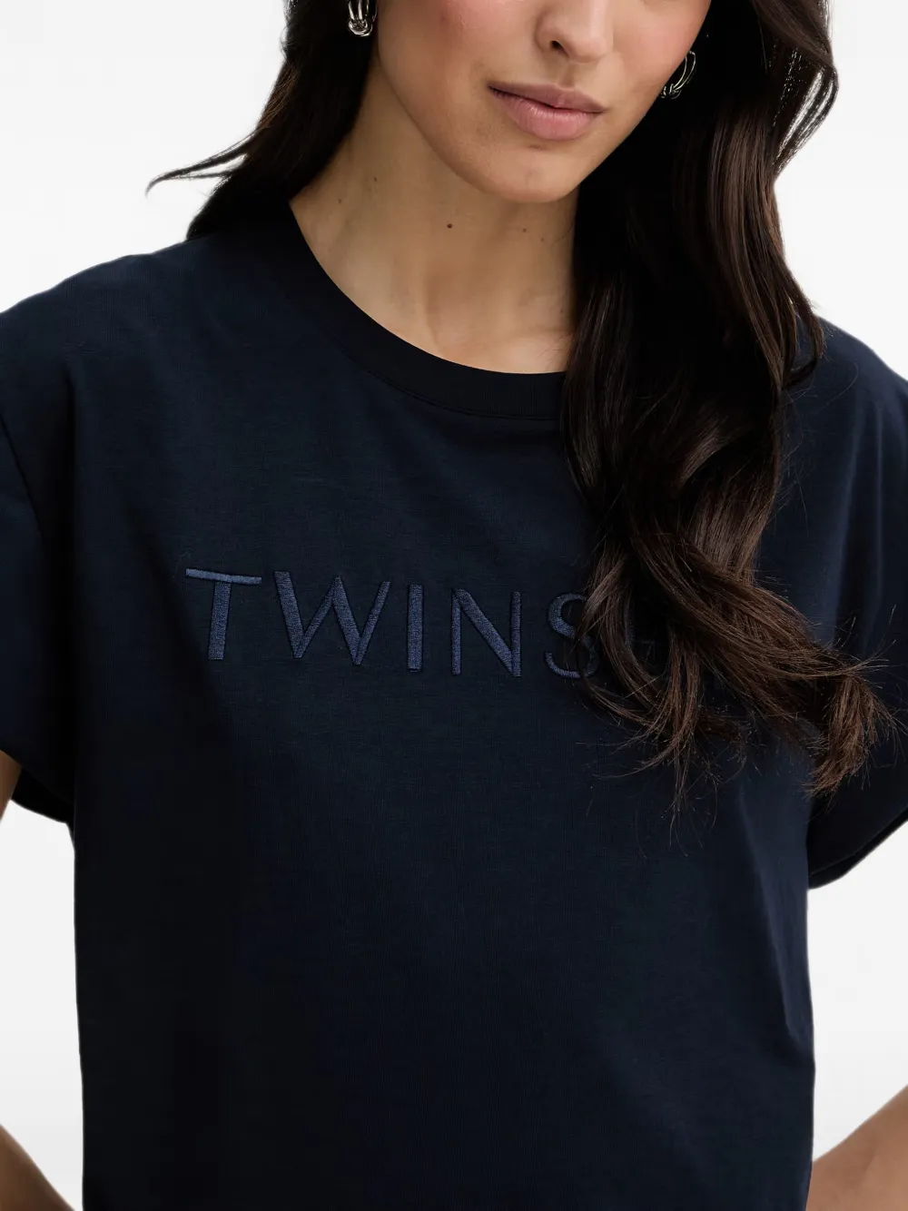 TWINSET T-shirt met geborduurde bloemen Blauw