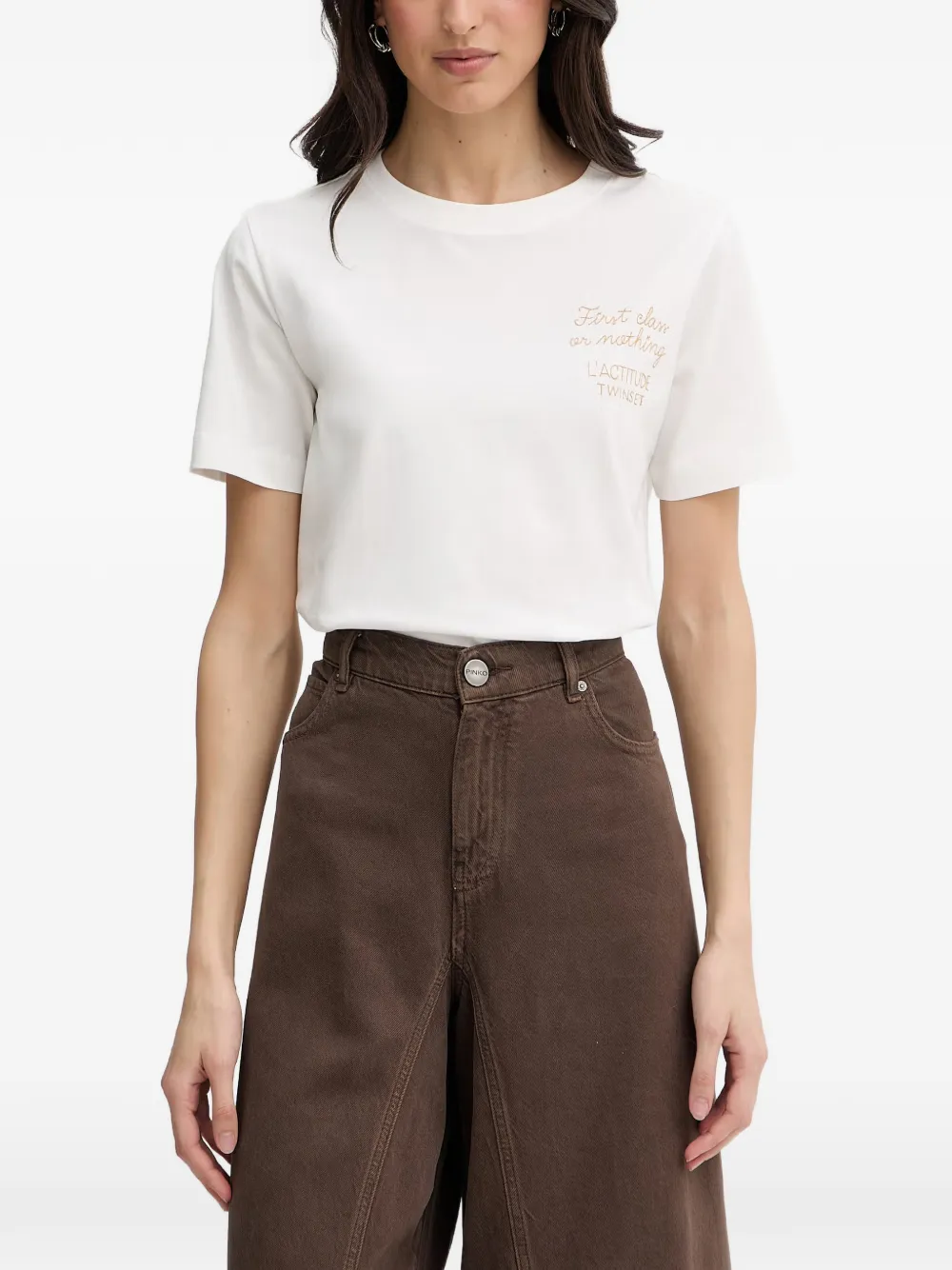 TWINSET logo-embroidered T-shirt - Bianco