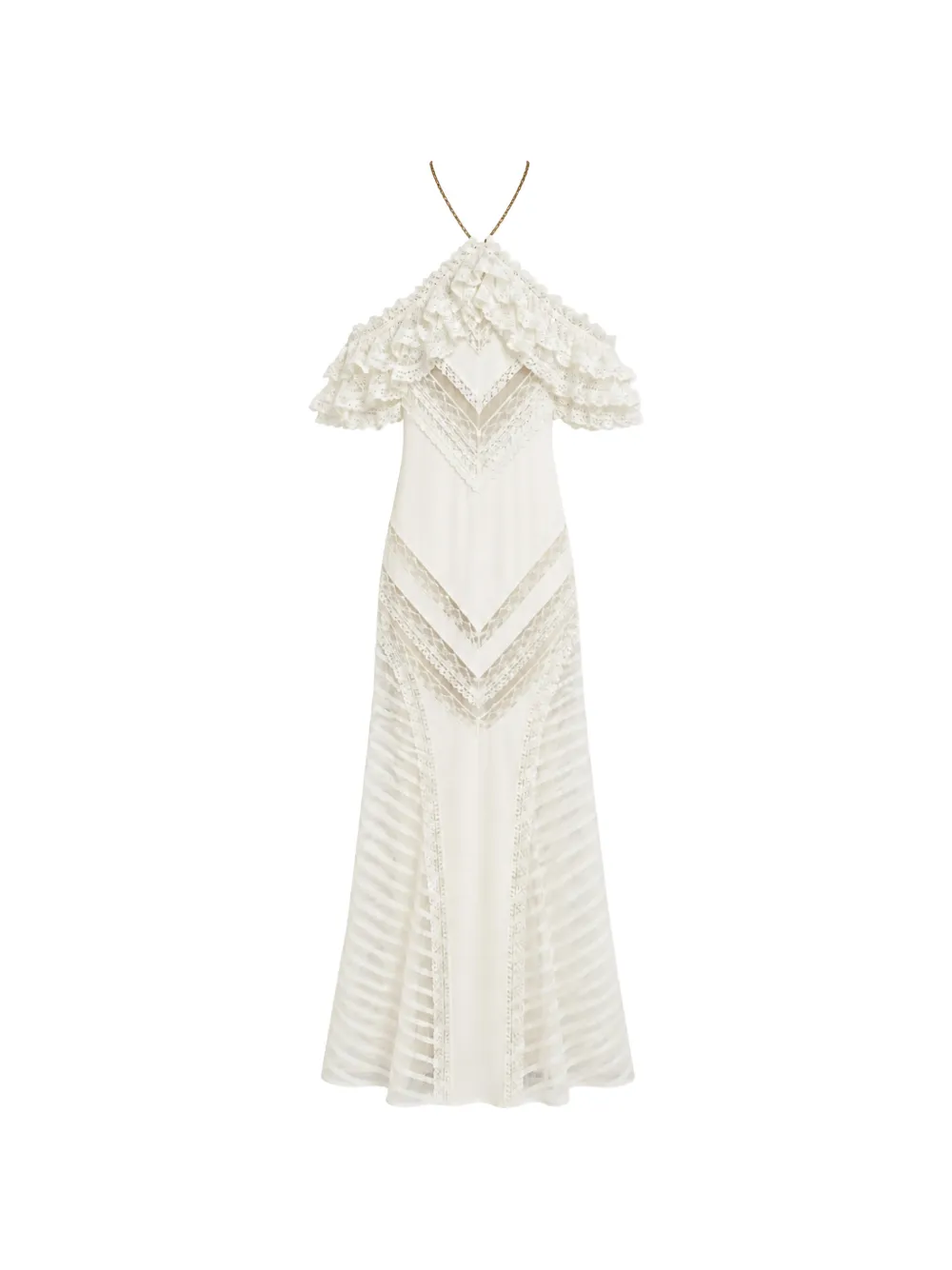 Amen lace-panelled ruffled dress - Bianco