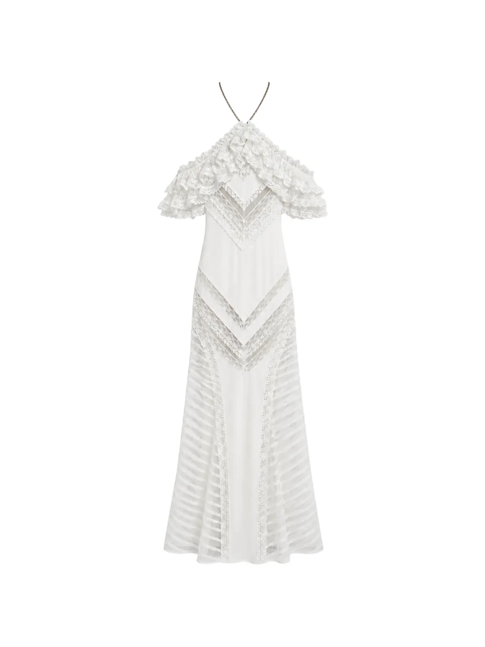 Amen lace-panelled ruffled dress - Bianco