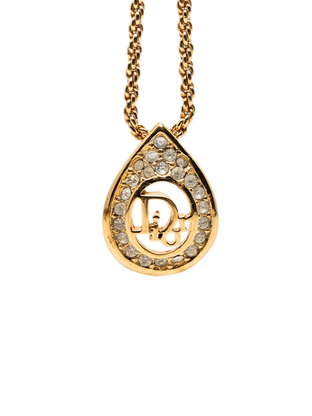 Christian Dior Pre-Owned 20th Century Gold Plated Strass Logo Teardrop Pendant Necklace costume necklace - Oro