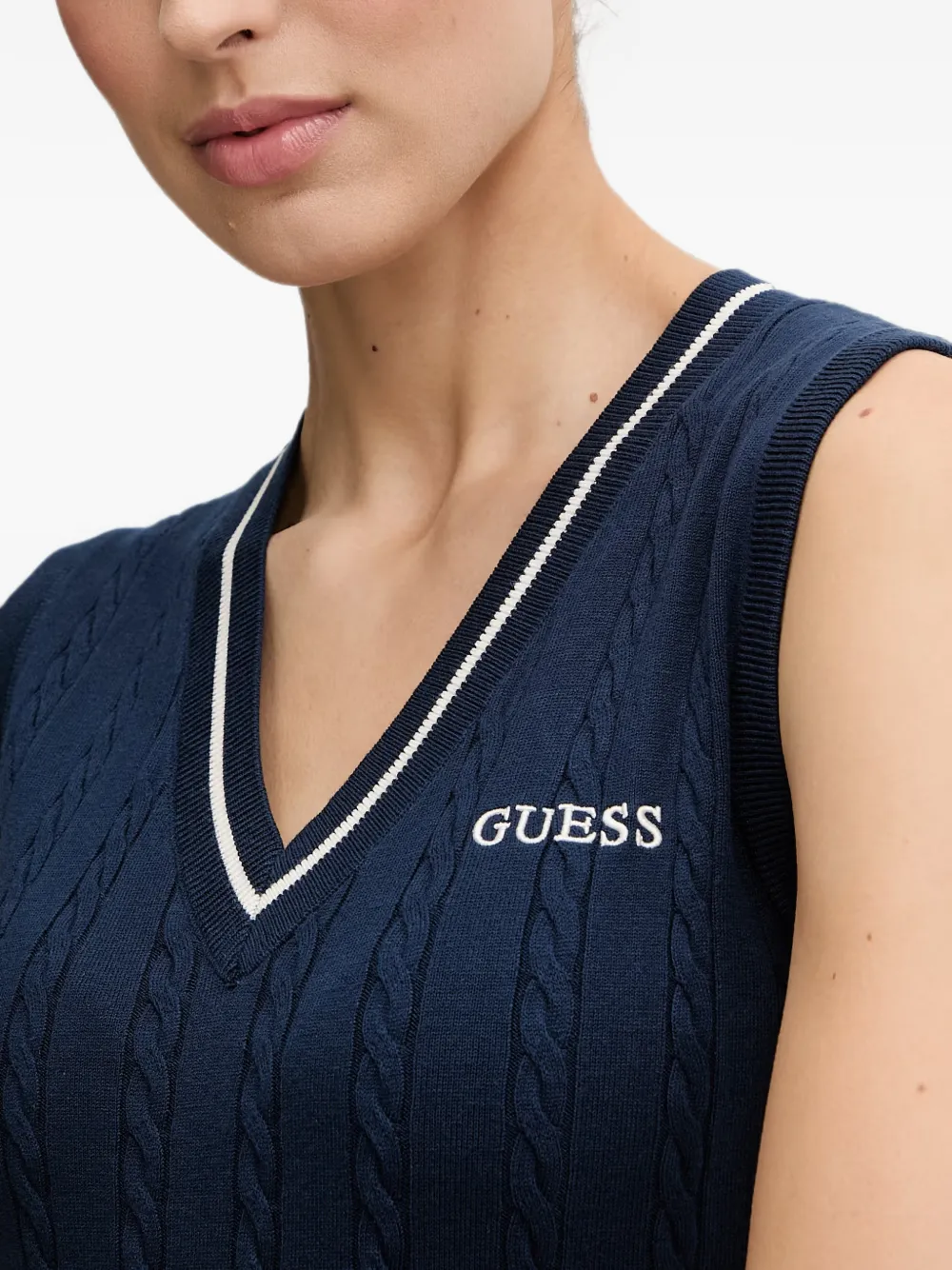 GUESS USA Kabelgebreide mouwloze mini-jurk Blauw