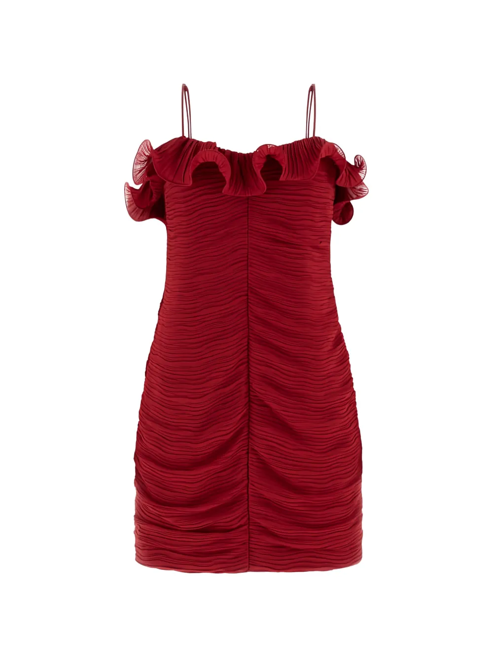 GUESS USA Kennith ruffled-trim ruched mini dress - Rosso