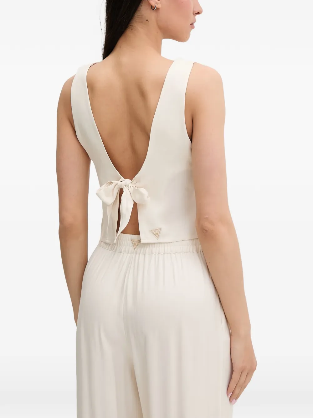 GUESS USA Top met strikdetail en open rug Beige