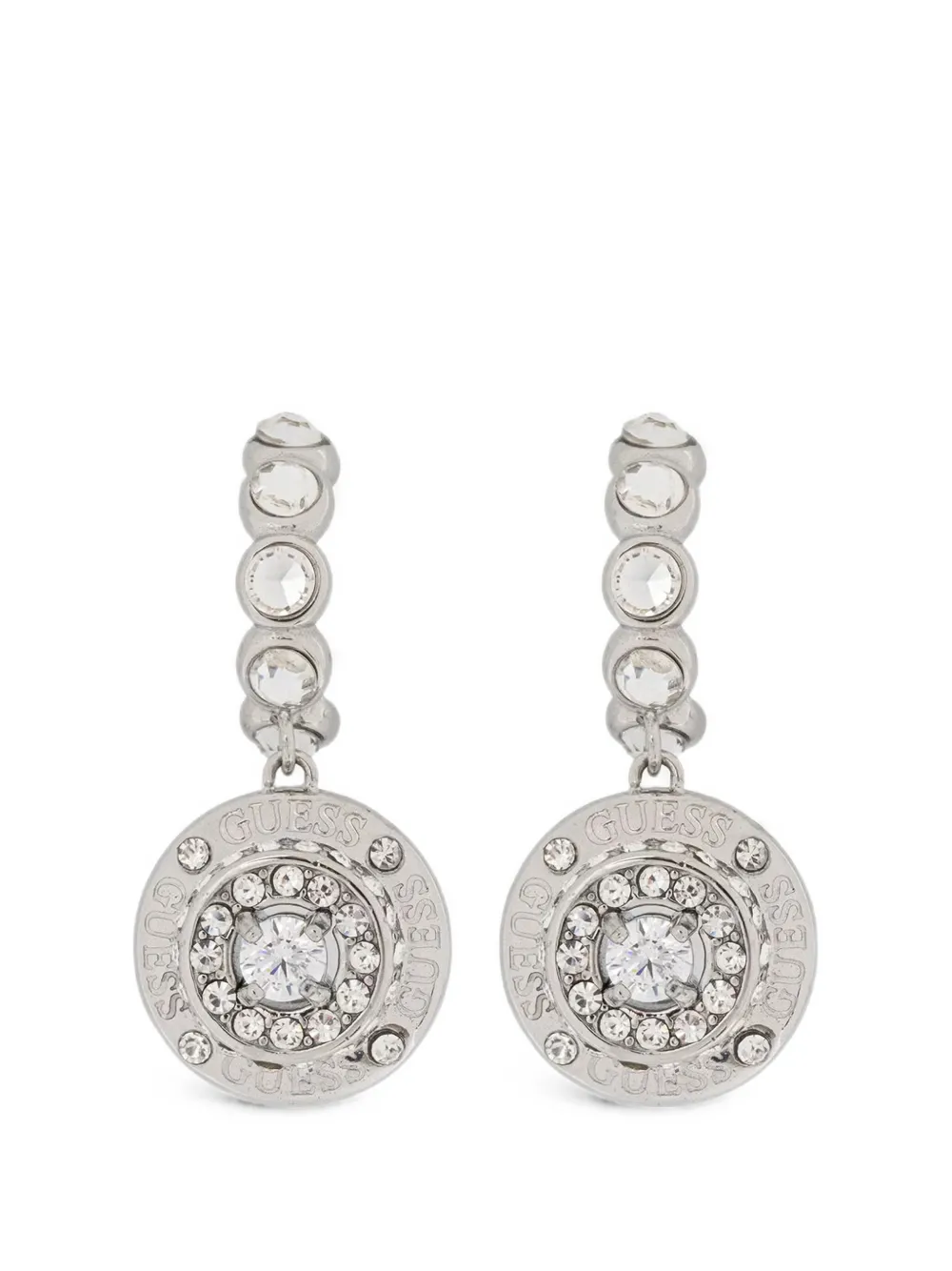 GUESS USA Sparks crystal-embellished logo-engraved earrings - Argento