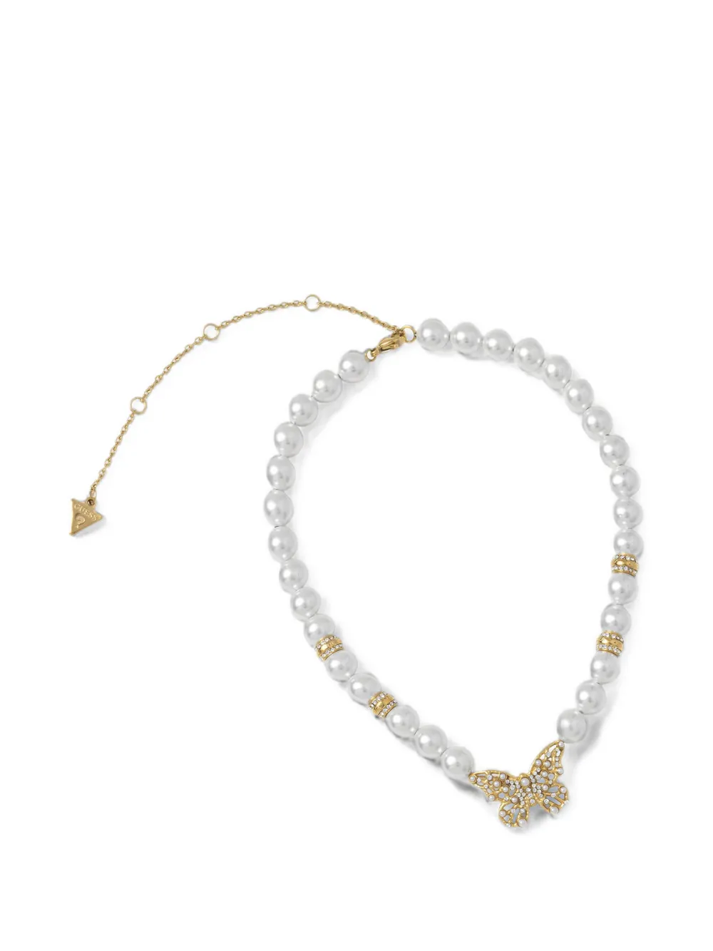 GUESS USA butterfly-pendant faux-pearl necklace - Bianco