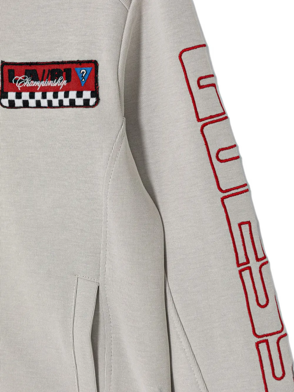 guess kids logo-patch zip-up sweatshirt Grijs