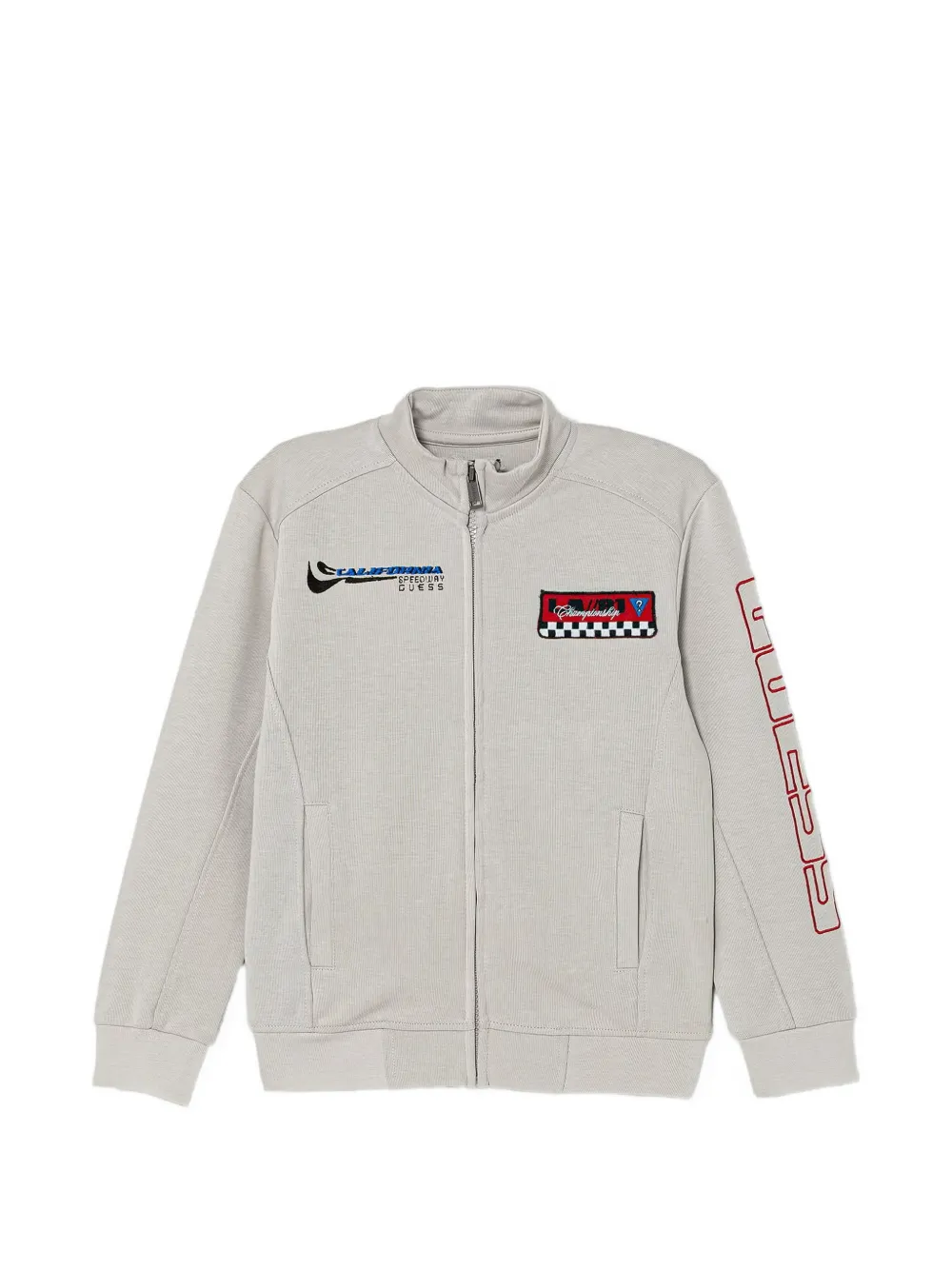 guess kids logo-patch zip-up sweatshirt - Grigio