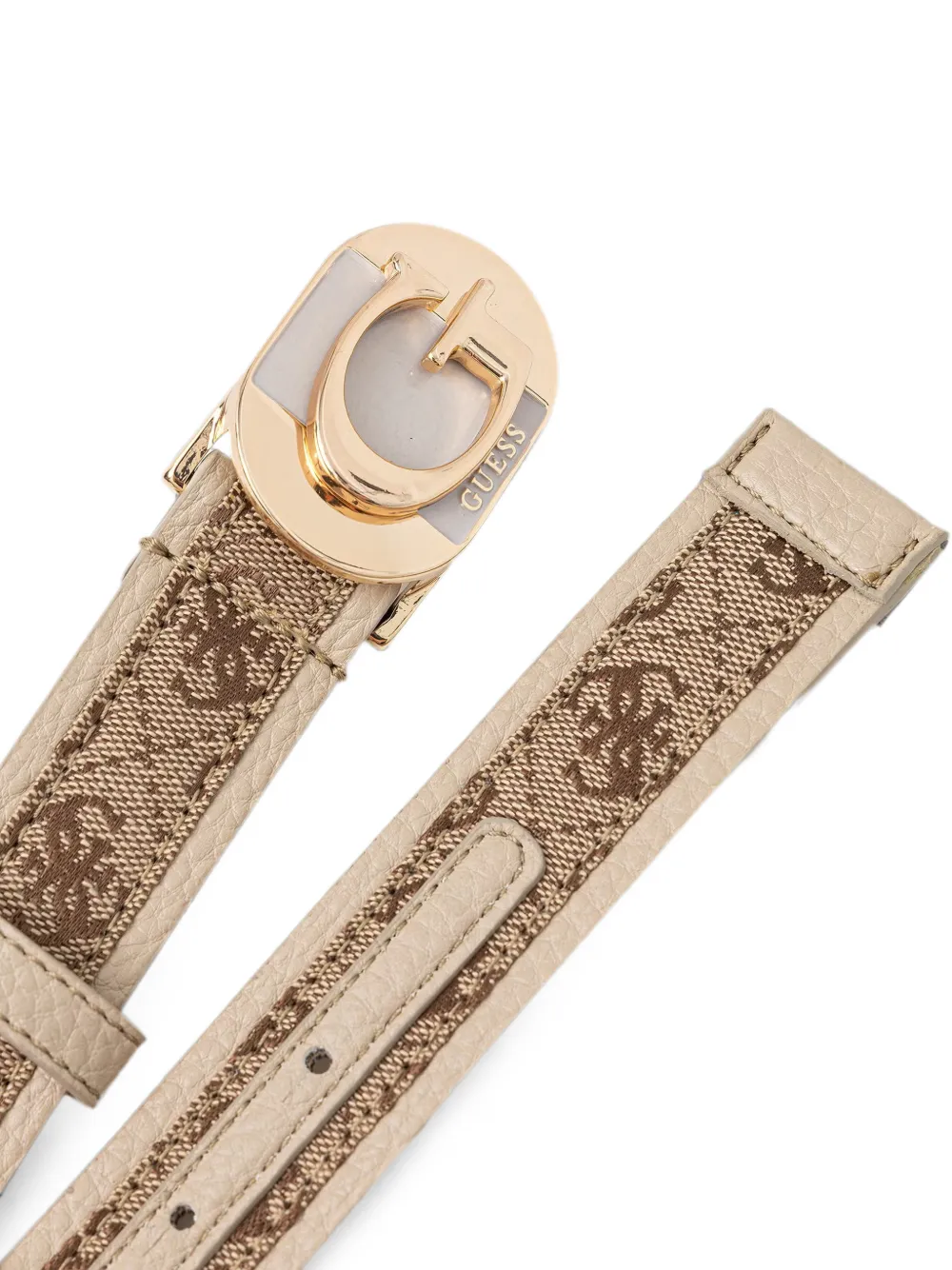 GUESS USA Jessa riem met monogramprint en logoplakkaat Beige