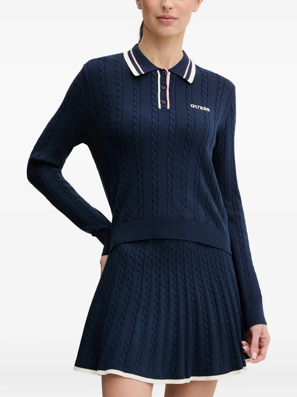 GUESS USA cable-knit polo sweater - Blu