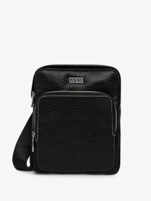 GUESS USA Boston logo-plaque pebbled-effect shoulder bag