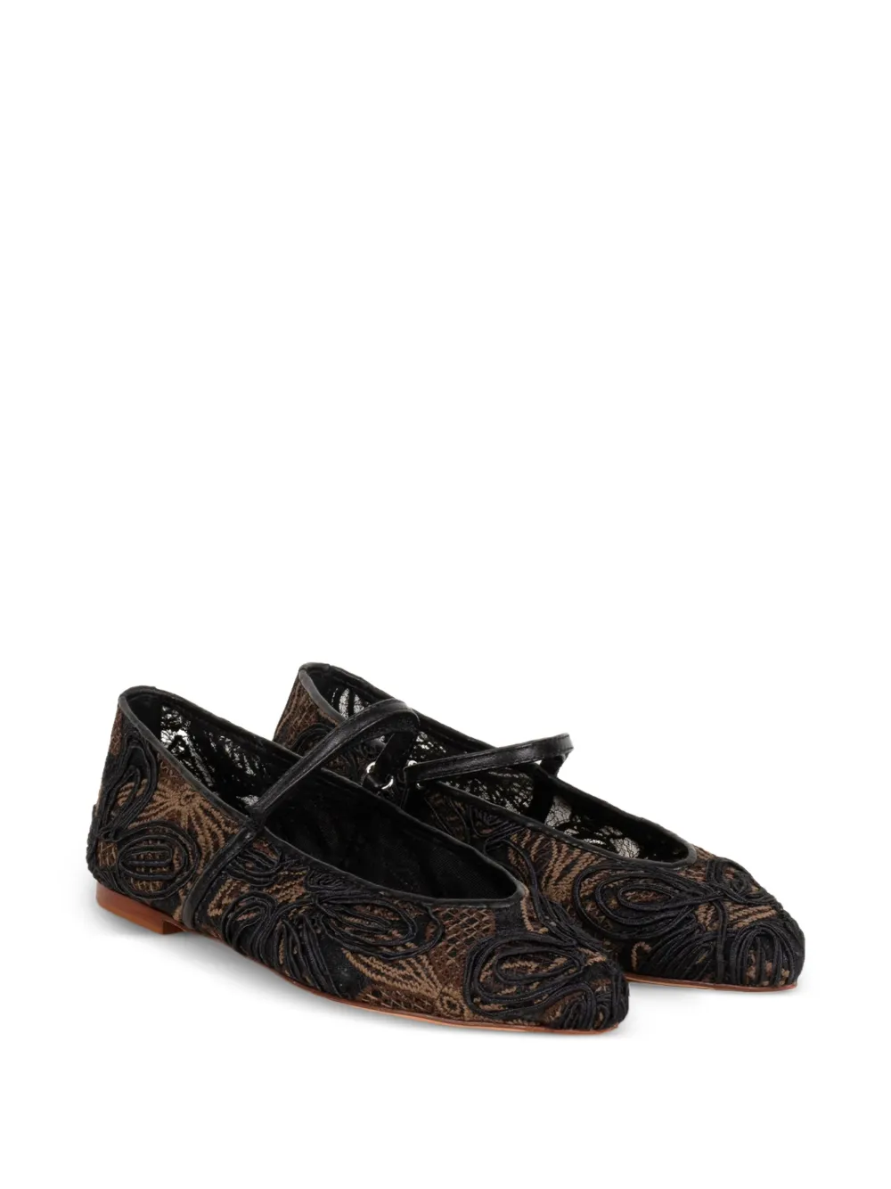 lorena paggi lace-embroidered touch-strap flat pumps Zwart