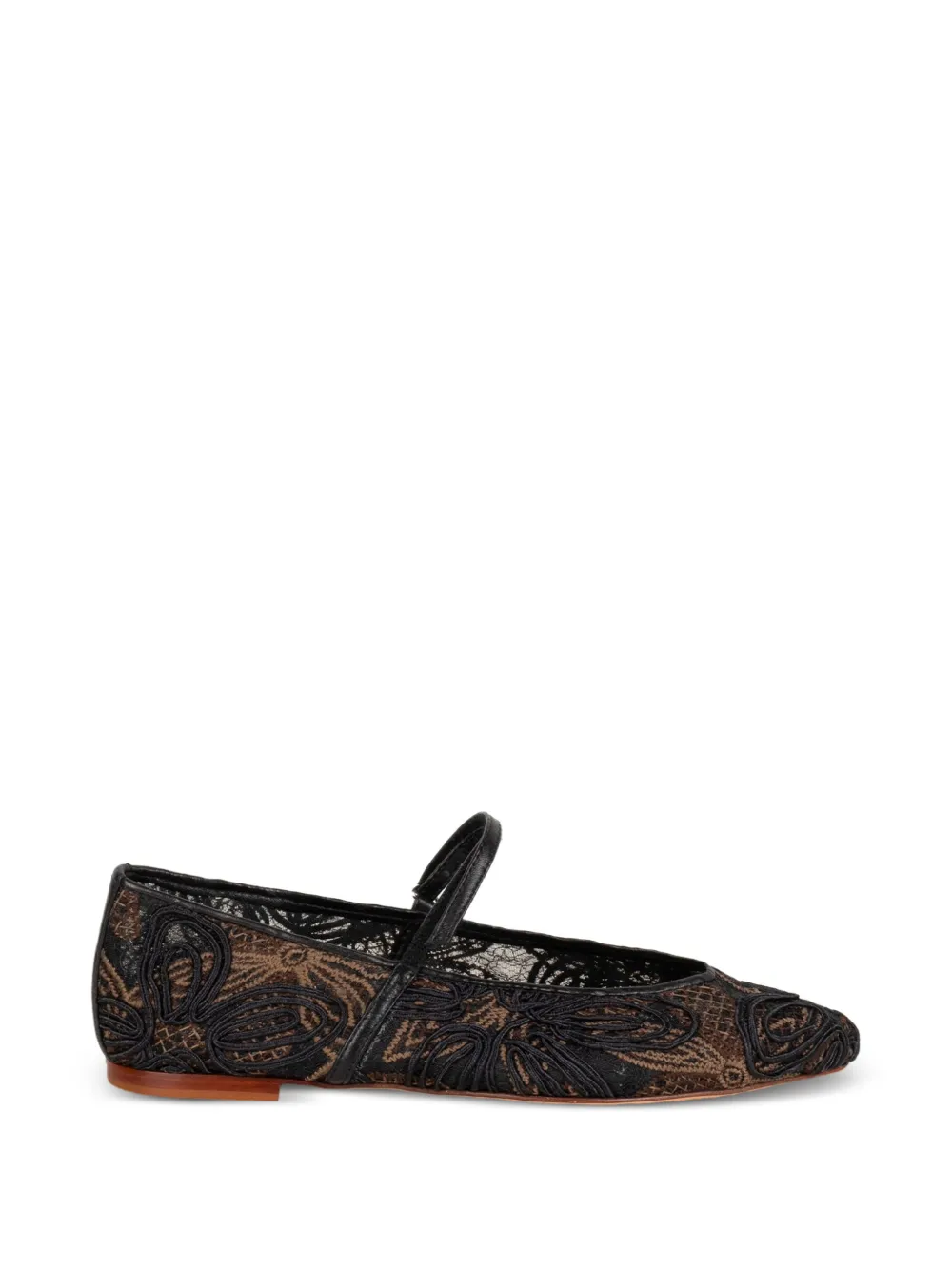 Lorena paggi lace-embroidered touch-strap flat pumps Zwart