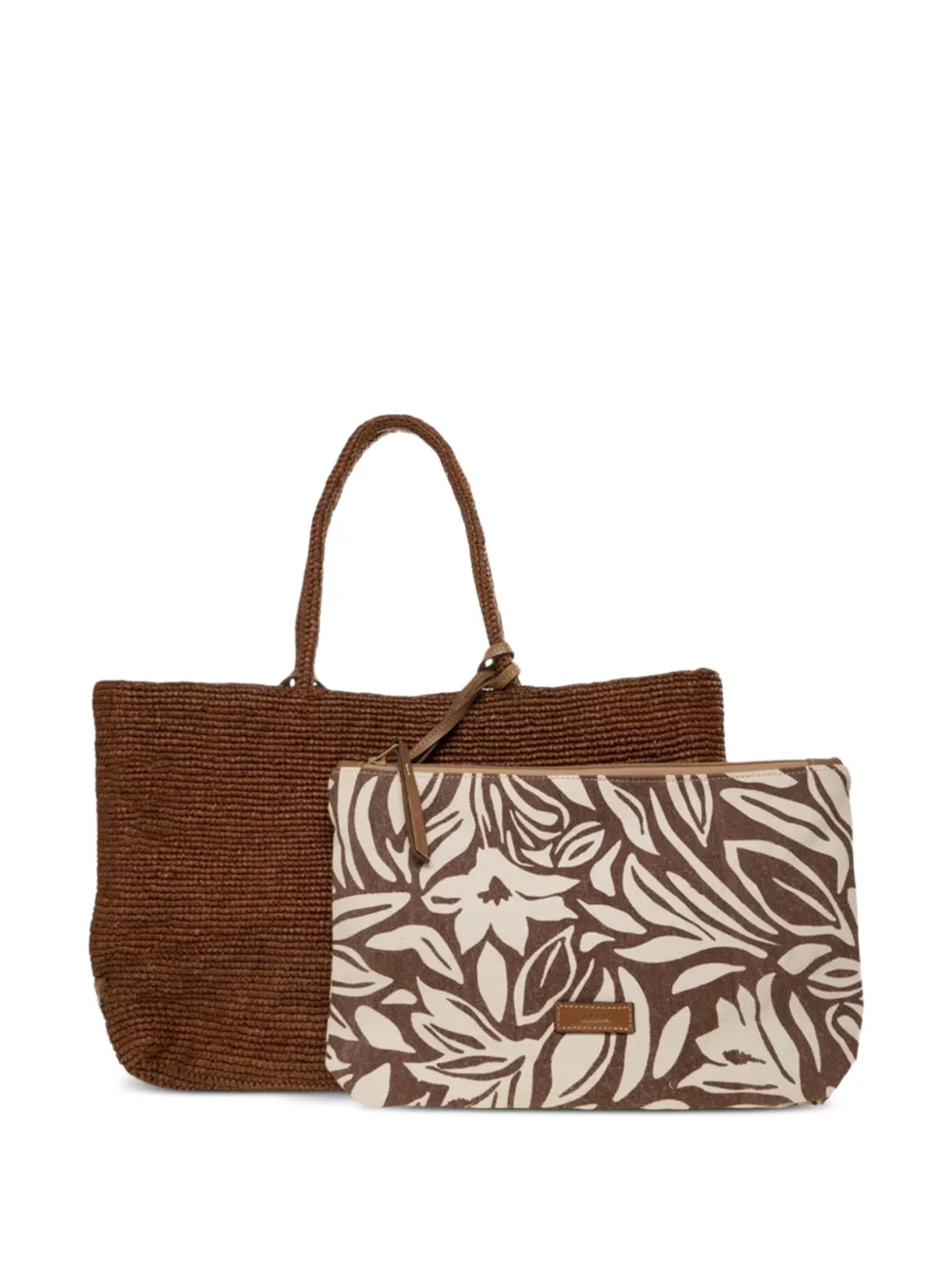 woven floral-print tote bag