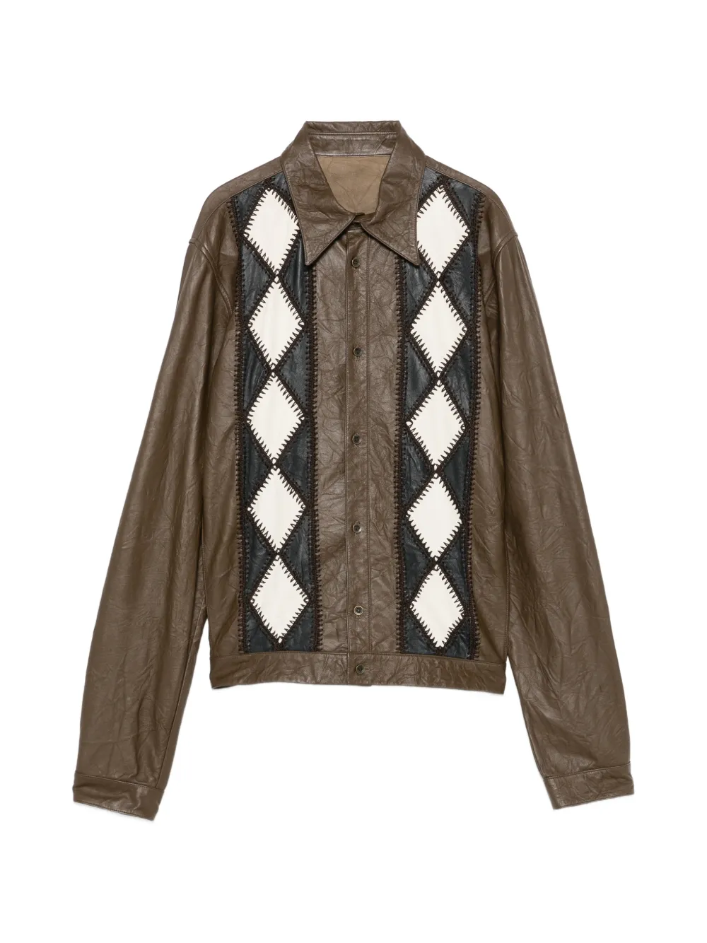 Romeo Gigli Pre-Owned 1990s argyle-patchwork leather jacket - Marrone