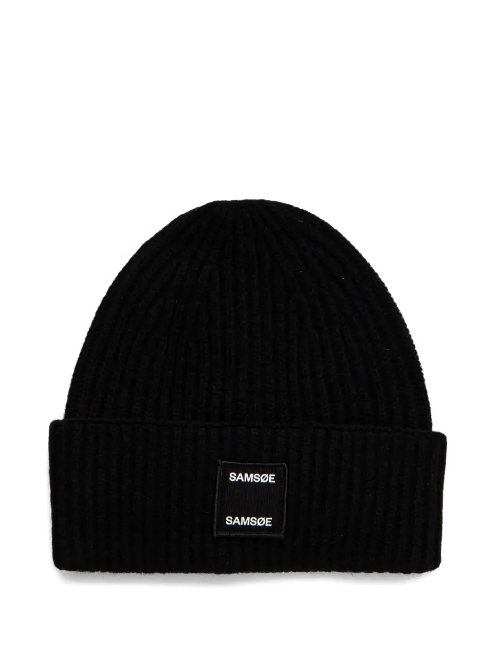 SAMSOE SAMSOE logo-patch ribbed-knit beanie hat - Nero