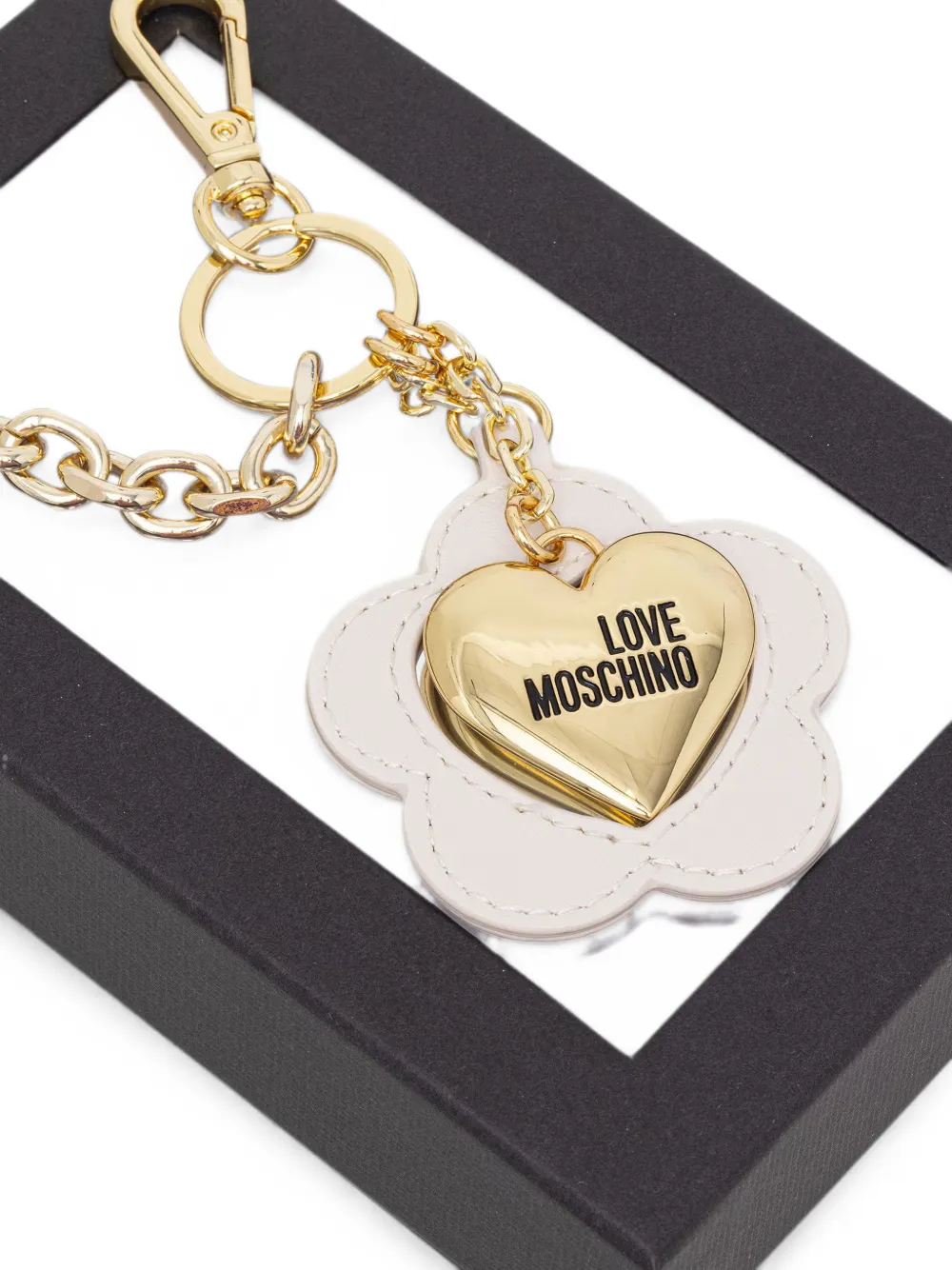 Love Moschino Sleutelhanger met bloemmontuur en hartpatroon Beige