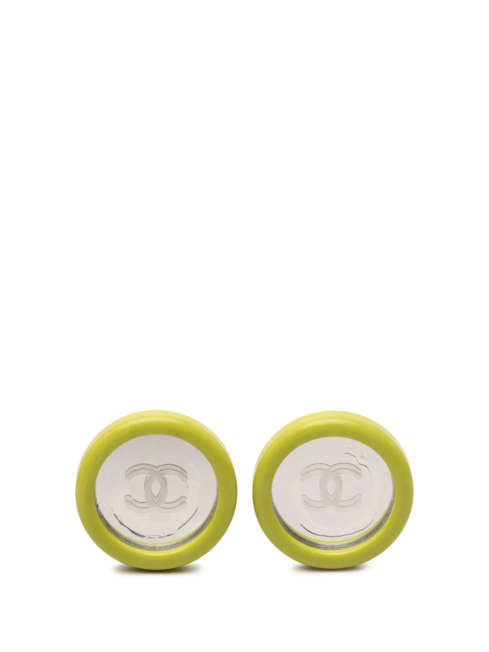 CHANEL Pre-Owned 1995 CC Resin Round Mirror Clip On Earrings costume earrings - Verde