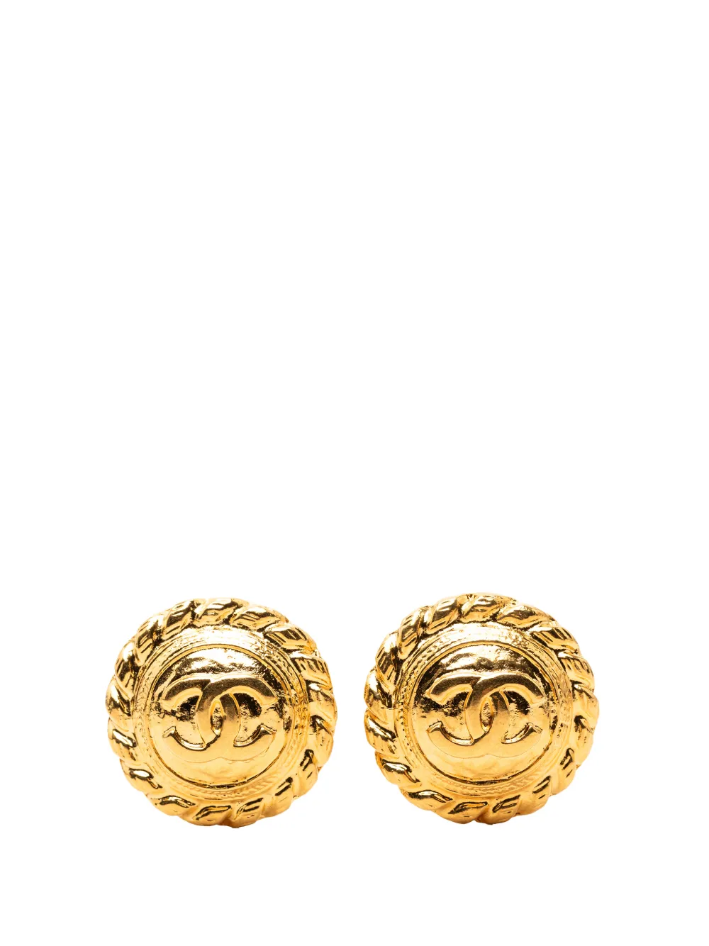 CHANEL Pre-Owned 1970-1980 CC Gold Plated Round Clip On Earrings costume earrings - Oro