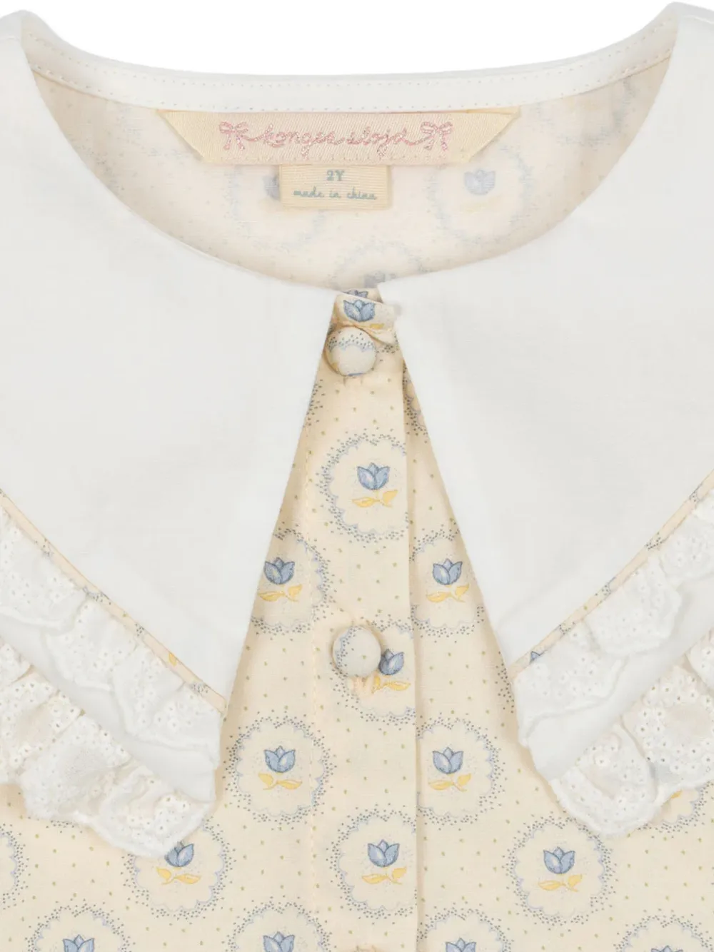 Konges Sløjd Coeur blouse met bloemenprint en ruchekraag Beige