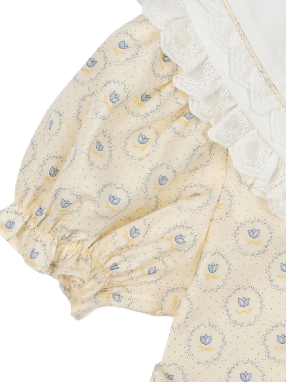 Konges Sløjd Coeur blouse met bloemenprint en ruchekraag Beige