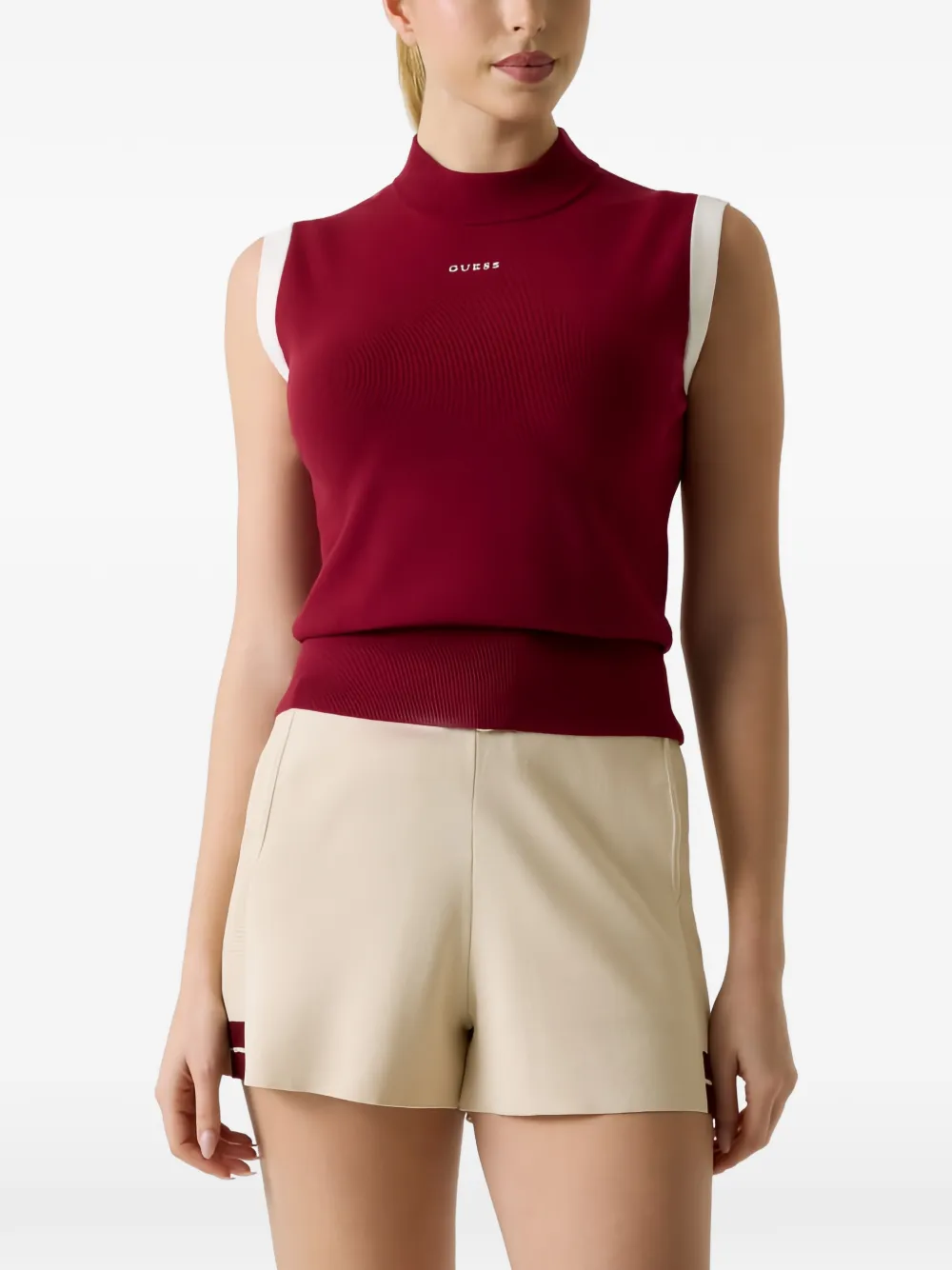 GUESS USA Top met hoge hals en logoprint Rood