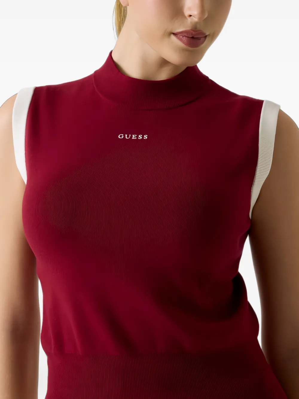 GUESS USA Top met hoge hals en logoprint Rood