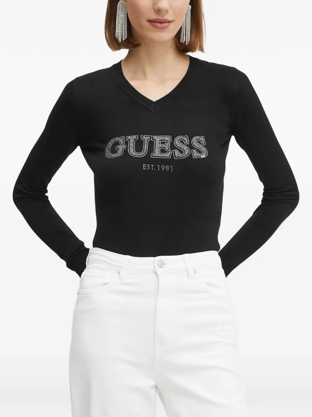 GUESS USA rhinestone-embellished long sleeve T-shirt - Nero