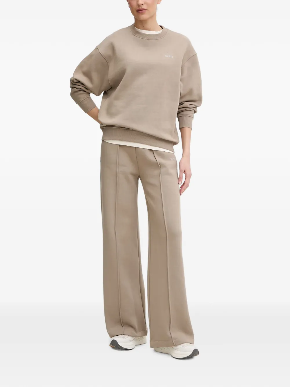 GUESS USA Nay sweater met logoprint en verlaagde schouders Beige