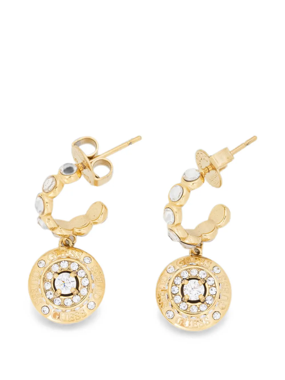 GUESS USA crystal-embellished logo-pendant earrings - Oro